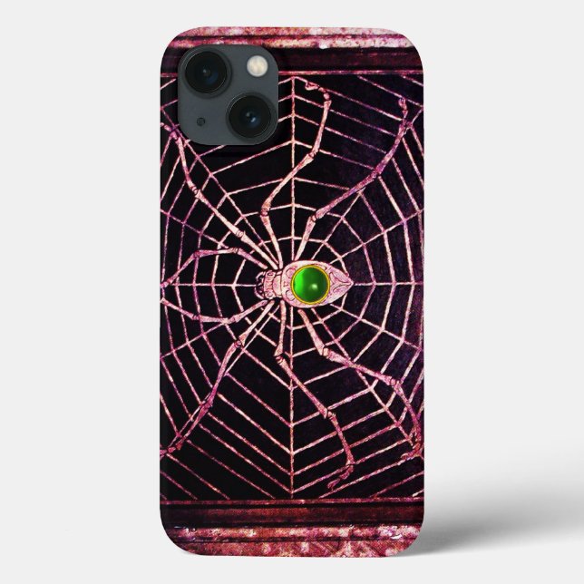 SPIDER AND WEB Green Emerald Gem,Black Case-Mate iPhone Case (Back)