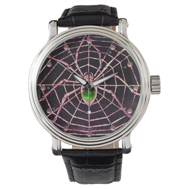 SPIDER AND WEB Green Emerald Pink Gems ,Black Watch (Front)