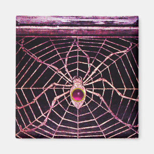 SPIDER AND WEB Pink Fuchsia Amethyst Black Magnet