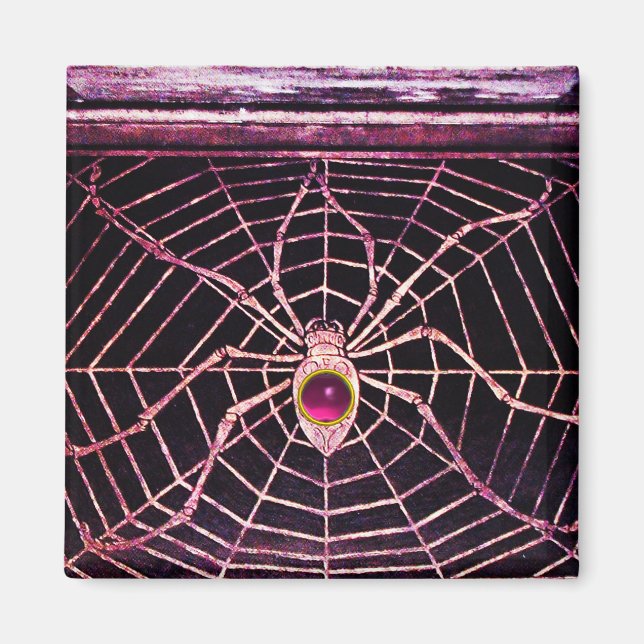 SPIDER AND WEB Pink Fuchsia Amethyst Black Magnet (Front)
