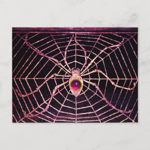 SPIDER AND WEB Pink Fuchsia Amethyst Black Postcard