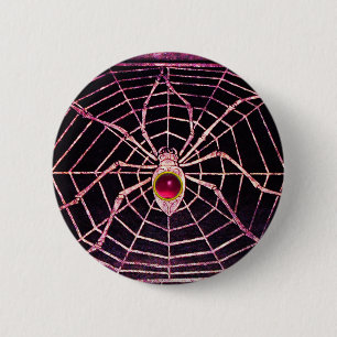 SPIDER AND WEB Pink Fuchsia Ruby Black 6 Cm Round Badge