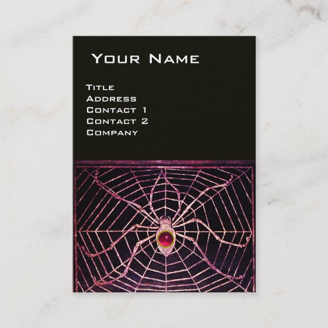 SPIDER AND WEB Pink Fuchsia Ruby Black Business Card (Front)