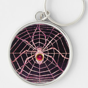 SPIDER AND WEB Pink Fuchsia Ruby Black Key Ring