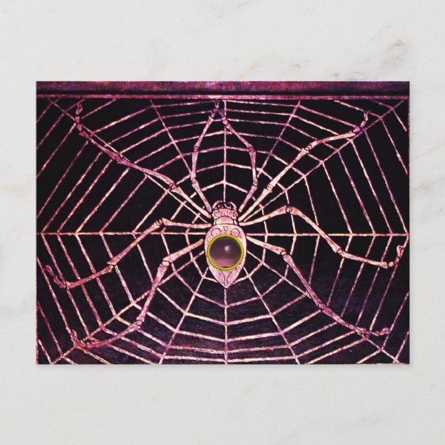 SPIDER AND WEB Pink Purple Amethyst Black Postcard (Front)