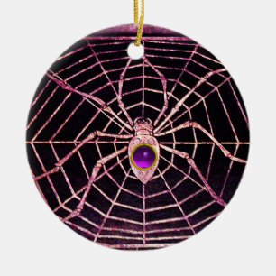 SPIDER AND WEB Purple Amethyst Black Ceramic Tree Decoration