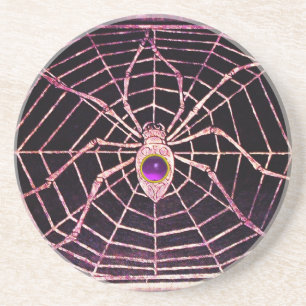SPIDER AND WEB Purple Amethyst Black Coaster