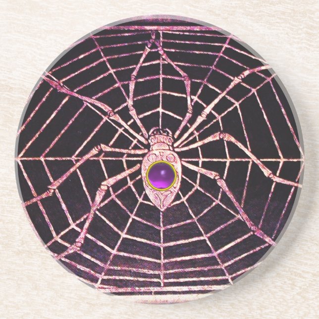SPIDER AND WEB Purple Amethyst Black Coaster (Front)