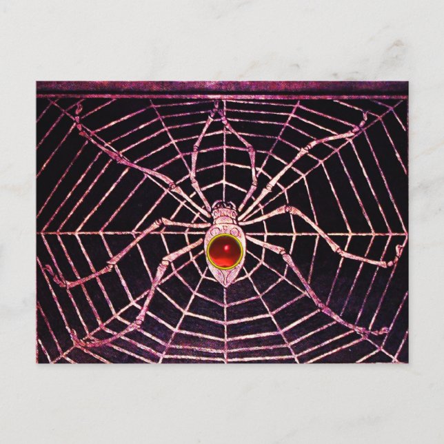 SPIDER AND WEB Red Ruby Black Postcard (Front)