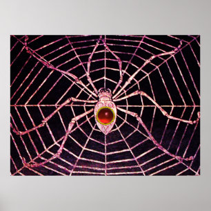 SPIDER AND WEB Red Ruby Gemstone Black Poster