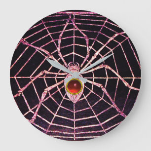 SPIDER AND WEB Red Ruby Gemstones Black Large Clock