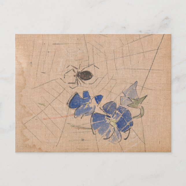 Spider and Web with Blue Flowers | Joseph Crawhall Postcard (Front)