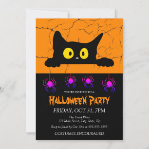 Spider Black Cat Costume Halloween Party Invitation