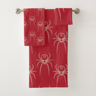  Spider - Blood Red and Bone White Bath Towel Set