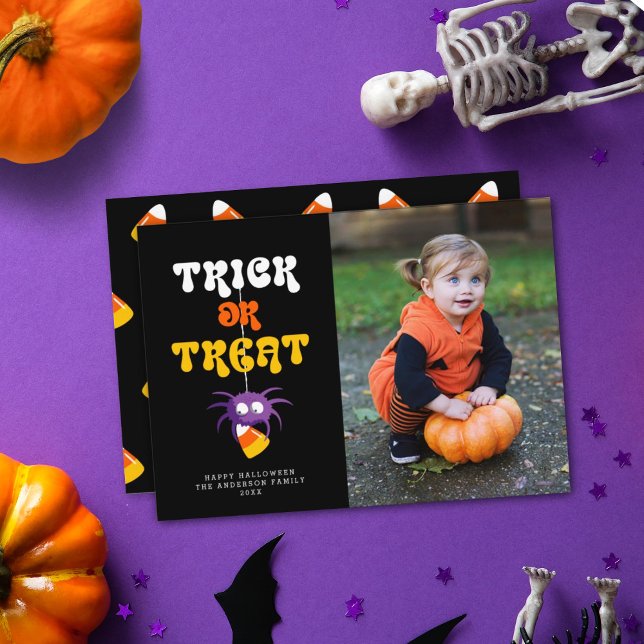 Spider Candy Corn Trick Or Treat Halloween Photo Holiday Card (Creator Uploaded)