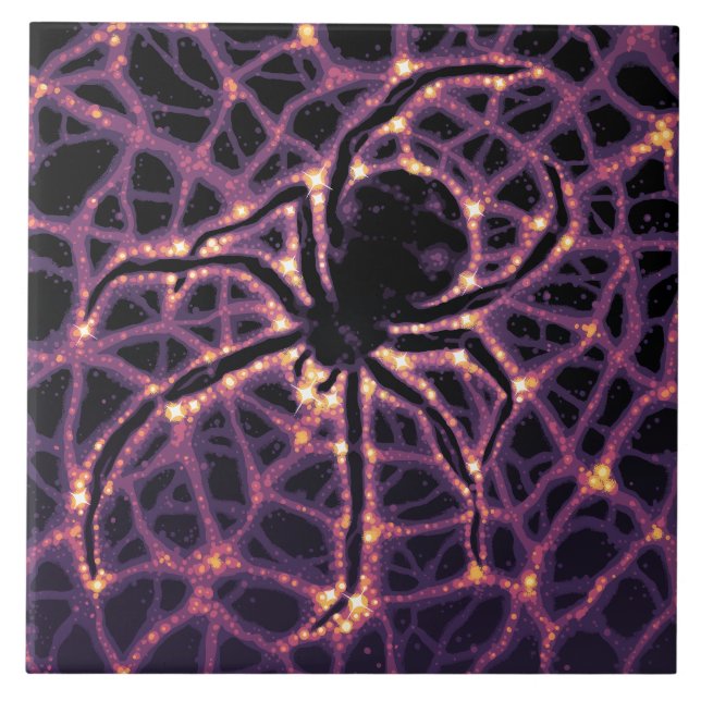 Spider Cosmic Web, Halloween Galaxy of Horrors Ceramic Tile (Front)