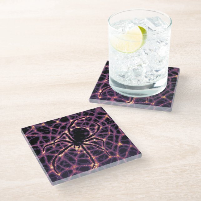 Spider Cosmic Web, Halloween Galaxy of Horrors Glass Coaster (Angled)