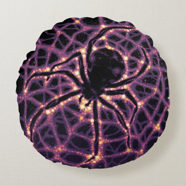 Spider Cosmic Web, Halloween Galaxy of Horrors Round Cushion (Front)