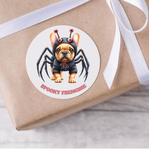 Spider Costume Frenchie Pup Halloween Classic Round Sticker