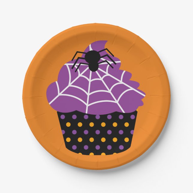 Spider cupcake Halloween Paper Plate (Front)