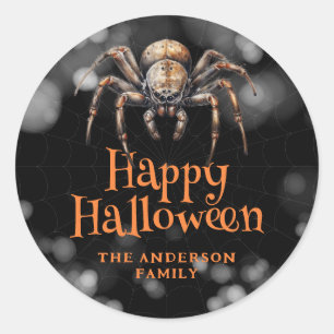 Spider Custom Family Name Happy Halloween Classic Round Sticker