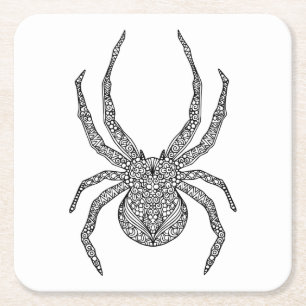 Spider Doodle Square Paper Coaster