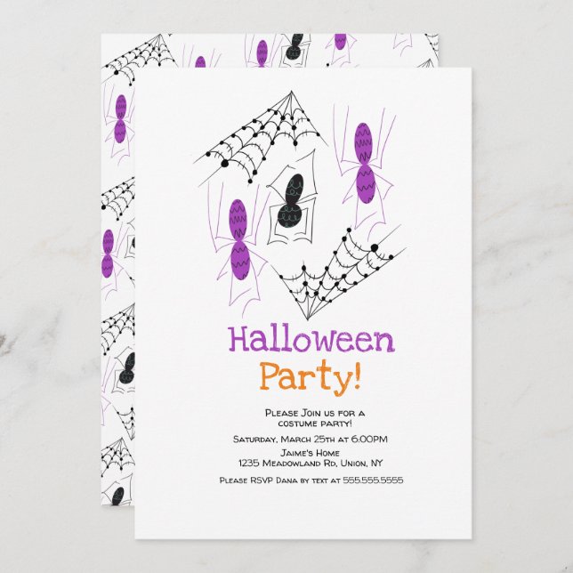 Spider Doodles Halloween Costume Party  Invitation (Front/Back)