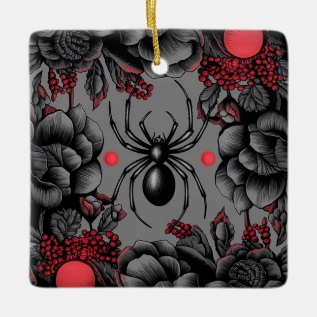 Spider Floral design Gothic style  Ceramic Ornament (Front)