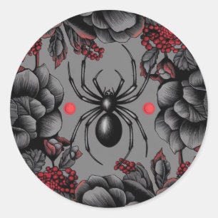 Spider Floral design Gothic style Classic Round Sticker