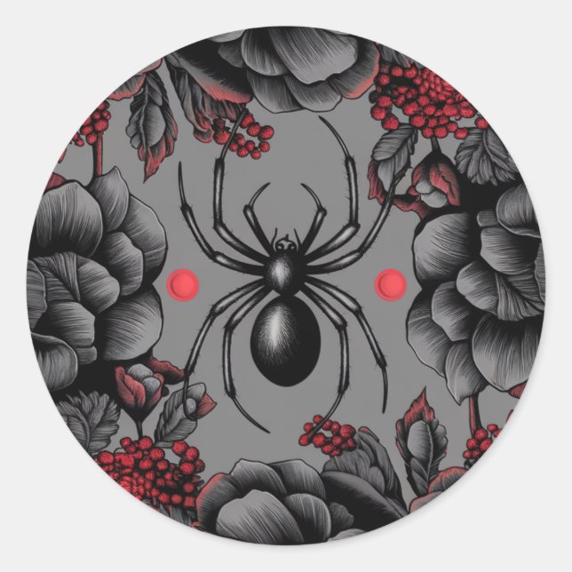 Spider Floral design Gothic style  Classic Round Sticker (Front)