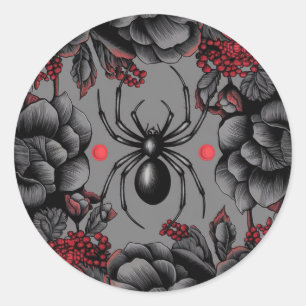 Spider Floral design Gothic style Classic Round Sticker