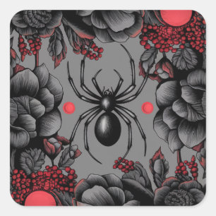 Spider Floral design Gothic style Square Sticker