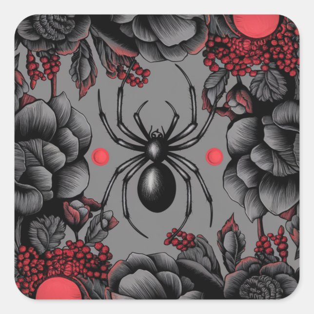 Spider Floral design Gothic style  Square Sticker (Front)
