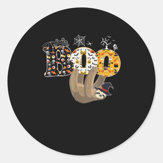 Spider Gift | Boo Halloween With Sloth Witch Hat Classic Round Sticker (Front)