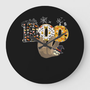 Spider Gift Boo Halloween With Sloth Witch Hat Large Clock