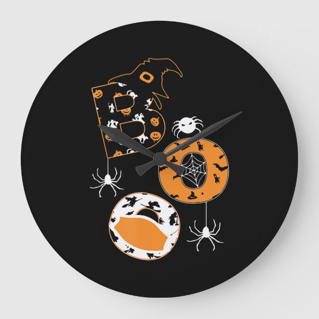 Spider Gift |Boo Mask Spider Witch Hat Pumpkin Large Clock (Front)
