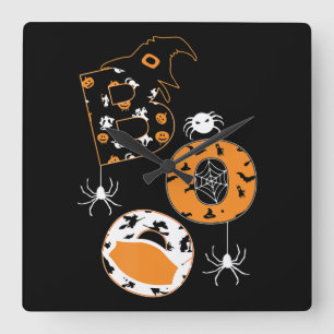 Spider Gift Boo Mask Spider Witch Hat Pumpkin Square Wall Clock