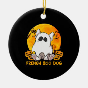 Spider Gift French Boo Bulldog With Pumpkin Spider Ceramic Ornament
