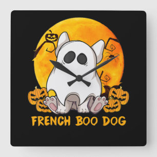 Spider Gift French Boo Bulldog With Pumpkin Spider Square Wall Clock