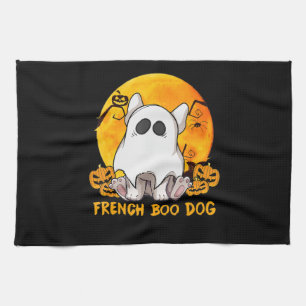 Spider Gift French Boo Bulldog With Pumpkin Spider Tea Towel