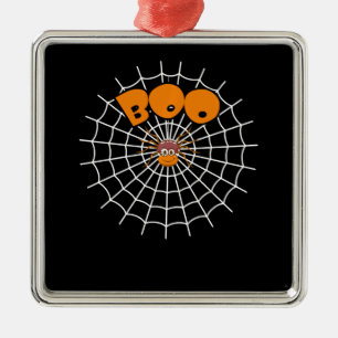 Spider Gift Funny Boo Spider Web Halloween Metal Ornament