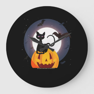 Spider Gift Halloween Black Cat Spider Pumpkin Large Clock