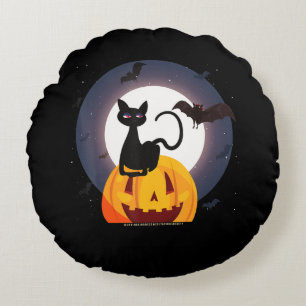 Spider Gift Halloween Black Cat Spider Pumpkin Round Cushion