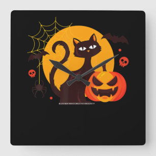 Spider Gift Halloween Black Cat Spider Pumpkin Square Wall Clock