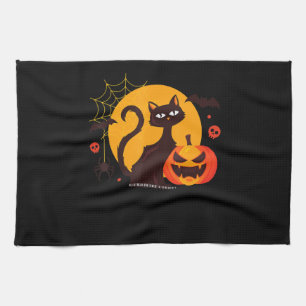 Spider Gift Halloween Black Cat Spider Pumpkin Tea Towel