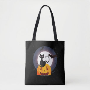 Spider Gift Halloween Black Cat Spider Pumpkin Tote Bag