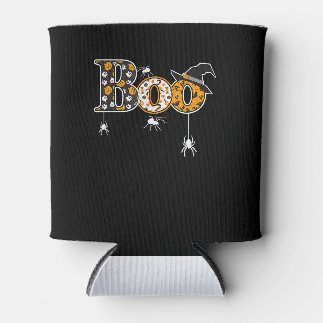 Spider Gift | Halloween Boo Spider Can Cooler (Front)