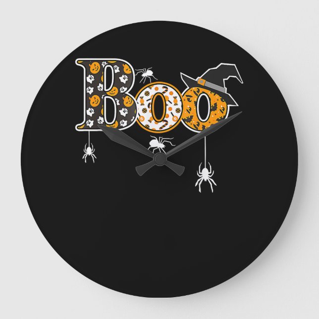 Spider Gift | Halloween Boo Spider Large Clock (Front)