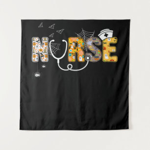 Spider Gift   Halloween Nurse With Pumpkin Spider Tapestry