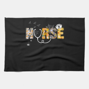 Spider Gift Halloween Nurse With Pumpkin Spider Tea Towel